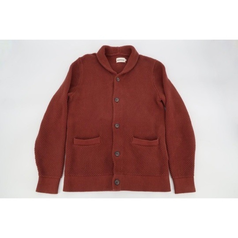 Taylor Stitch Crawford Sweater Cardigan Mens 40 Rust Orange Waffle Knit Shawl